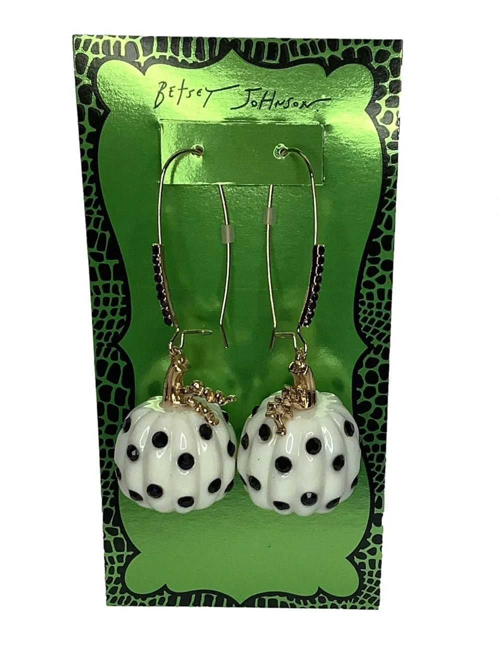 Betsey Johnson Fall White Pumpkin Black Polka Dot Drop Earrings New